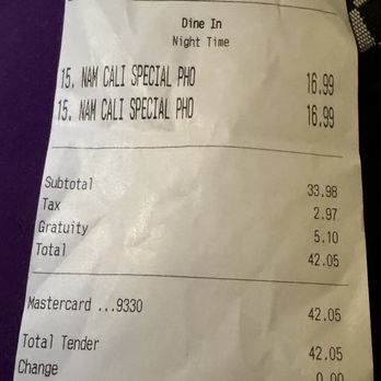 Pho Nam Cali - They added gratuity for a table of 2 without telling us - Vietnamese Near Me - National City, California