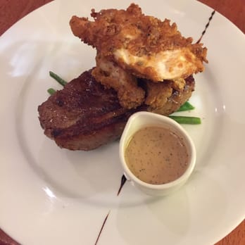 Wolsey's - Beef and bird - Medium rare sirloin steak with breaded chicken breast and chicken drumsticks. Beaut! - Gastropubs Near Me - Bangor, NDN