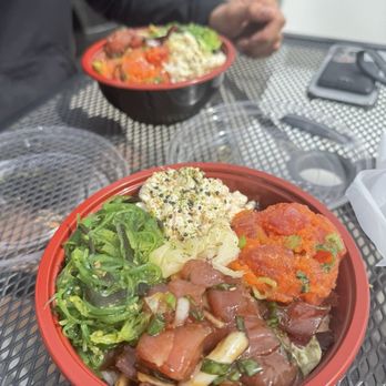 Aloha Fresh - Masego wasabi tuna, shoyu ahi, seaweed salad, mac salad, over white rice. - Poke Near Me - San Jose, California Aloha Fresh - Masego wasabi tuna, shoyu ahi, seaweed salad, mac salad, over white rice. - Poke Near Me - San Jose, California
