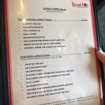 Biryani Pot - Lunch thali menu - Indian Near Me - Houston, Texas