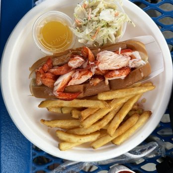 Skipper's Seafood Restaurant - Hot Lobster Roll, comes with fries and slaw - Seafood Near Me - Niantic, Connecticut