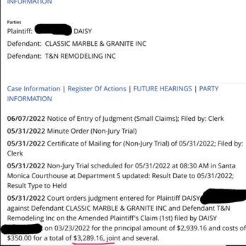 T&N Remodeling - The judgment I won against T&N. Don't hire them unless u want to end up suing them bc they won't take responsibility for their negligence! - General Contractors Near Me - Sherman Oaks, California