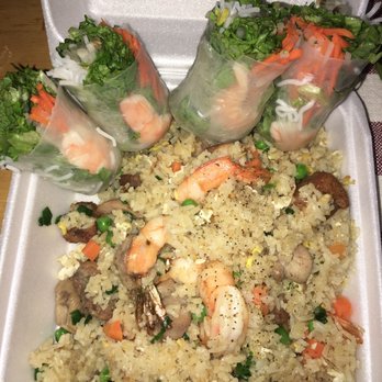 Hiccups Veo Cafe - Combination fried rice & shrimp spring rolls - Asian Fusion Near Me - Carson, California Hiccups Veo Cafe - Combination fried rice & shrimp spring rolls - Asian Fusion Near Me - Carson, California