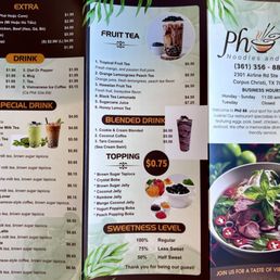 Paper menu as of 10/6/24--missing a few new items per staff