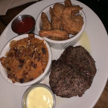 Malone's Palomar - Filet and Fried Shrimp with sweet potatoes - Steakhouses Near Me - Lexington, Kentucky Malone's Palomar - Filet and Fried Shrimp with sweet potatoes - Steakhouses Near Me - Lexington, Kentucky