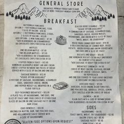 Glacier Ridge Bar, Grill, and General Store - Up-to-date breakfast menu for the 2024 season