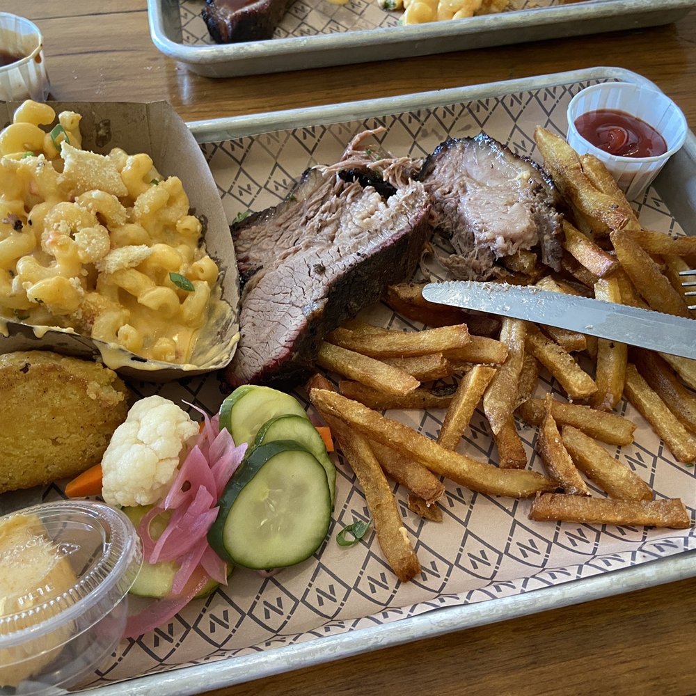 Brisket Dinner with added side of pimento macaroni and cheese Brisket Dinner with added side of pimento macaroni and cheese