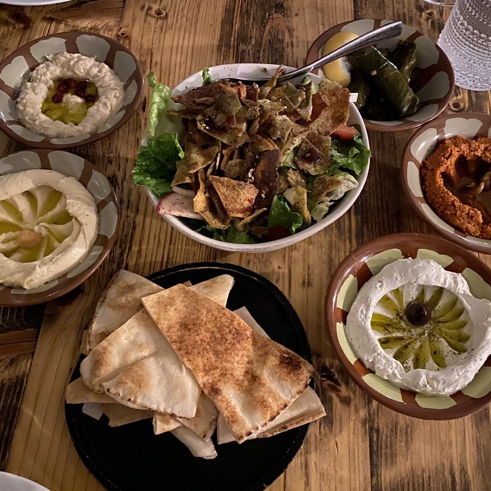Li Beirut - Cold Mezza (Baba Ghanouj, Hummus, Labne, Mouhamara, Warak Enab Bel Zeit) & Fattoush Salad - Lebanese Near Me - Collingswood, New Jersey Li Beirut - Cold Mezza (Baba Ghanouj, Hummus, Labne, Mouhamara, Warak Enab Bel Zeit) & Fattoush Salad - Lebanese Near Me - Collingswood, New Jersey