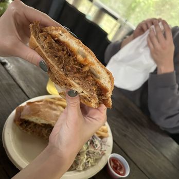 Rio Nido Roadhouse - Pulled pork sandwich, slaw on the side - Pubs Near Me - Rio Nido, California