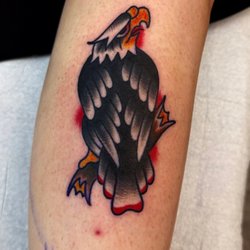 Steel City Tattoo - Bold color traditional eagle tattoo by Derek.