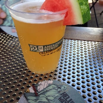21st Amendment Brewery - Hell or High Watermelon beer on tap with a slice of watermelon :) - Brewpubs Near Me - San Francisco, California 21st Amendment Brewery - Hell or High Watermelon beer on tap with a slice of watermelon :) - Brewpubs Near Me - San Francisco, California