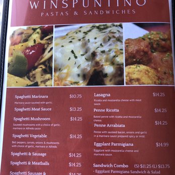 Win-Spuntino - Menu page 4 pasta & sandwich's - Italian Near Me - Honolulu, Hawaii