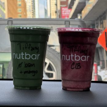 Nutbar - Green Smoothie (left) and Cherry Immune Boost (right) - Cafes Near Me - Toronto, Ontario