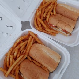 Philly steak on the left, chicken steak on the right