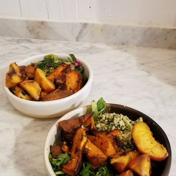 Dig Inn - Greens with sweet potatoes, peaches, and cauliflower + Quinoa with sweet potatoes, peaches, and broccoli. So good! - New American Near Me - New York, New York Dig Inn - Greens with sweet potatoes, peaches, and cauliflower + Quinoa with sweet potatoes, peaches, and broccoli. So good! - New American Near Me - New York, New York