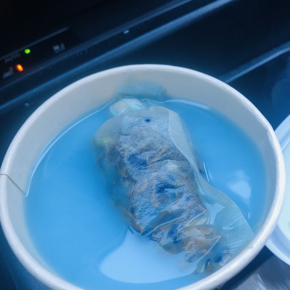 Blue Jasmine tea. "Smurf blue" with tea and sugar. Huge tea bag! Blue Jasmine tea. "Smurf blue" with tea and sugar. Huge tea bag!