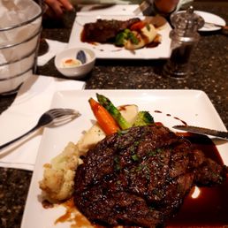 Our steak with mashed potatoes and veggies! ($30)