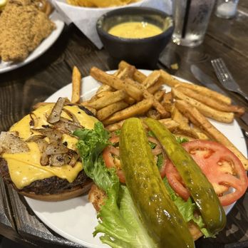 The Shack at Joe Pool Lake - Cheese burger with grilled onions - Seafood Near Me - Grand Prairie, Texas The Shack at Joe Pool Lake - Cheese burger with grilled onions - Seafood Near Me - Grand Prairie, Texas