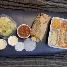 Green salad with ranch, amazing garlicky salsa with fresh chips. 2 items combo with cheese enchilada and chili relleno Green salad with ranch, amazing garlicky salsa with fresh chips. 2 items combo with cheese enchilada and chili relleno