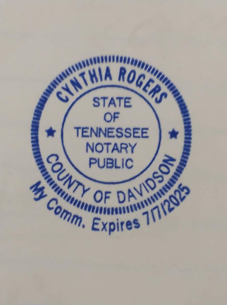 CYNTHIA’S NOTARY SERVICE Updated October 2024 Request a Quote Nashville, Tennessee