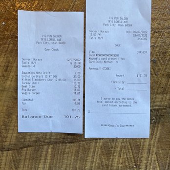 The Pig Pen Saloon - Beware of sneaky unannounced added gratuity. - American Near Me - Park City, Utah The Pig Pen Saloon - Beware of sneaky unannounced added gratuity. - American Near Me - Park City, Utah