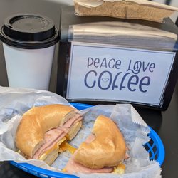 Peace Love and Coffee - My egg,ham and cheese on a bagel