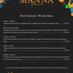 Manna Restaurant - Manna Restaurant - Menu Page 1 of 3