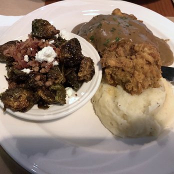 Julep Kitchen & Bar - Chicken Fried Steak with mashed potatoes and gravy, side of Brussels sprouts (upcharge: candied pecans, bacon, goat cheese) - Barbeque Near Me - Annapolis, Maryland Julep Kitchen & Bar - Chicken Fried Steak with mashed potatoes and gravy, side of Brussels sprouts (upcharge: candied pecans, bacon, goat cheese) - Barbeque Near Me - Annapolis, Maryland