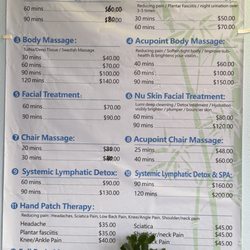 Blue Sky Beauty Spa and Health Center - The menu. Prices seem good to me. worth it, for sure.
