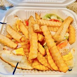 Top Cafe - Club sandwiches with french fries & ketchup