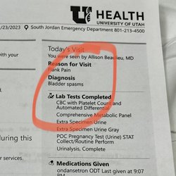 University of Utah Hospitals & Clinics - Diagnosis given after No examination and no complaint from me about bladder spasms. Complete incompetence!