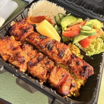 Green Olive - Salmon Kabob Platter (Unique Seafood) - Mediterranean Near Me - Downey, California