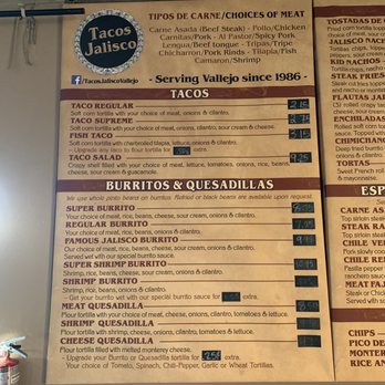 Tacos Jalisco - Menu 7/8/21 - Mexican Near Me - Vallejo, California Tacos Jalisco - Menu 7/8/21 - Mexican Near Me - Vallejo, California