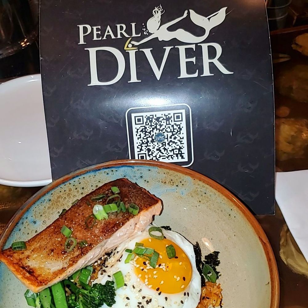 Pearl Diver - Steelhead trout, broccolini, sunnyside up egg over kimchi fried rice - Seafood Near Me - Toronto, Ontario Pearl Diver - Steelhead trout, broccolini, sunnyside up egg over kimchi fried rice - Seafood Near Me - Toronto, Ontario