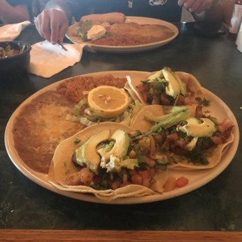 La Fiesta - Fish Taco plate with beans and rice. - Mexican Near Me - Fallon, Nevada