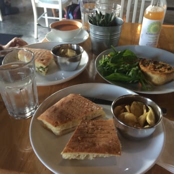 MIAM Cafe - Veggie quiche, tomato gazpacho, Corned beef sandwich and turkey sandwich on Miam focaccia - Sandwiches Near Me - Miami, Florida