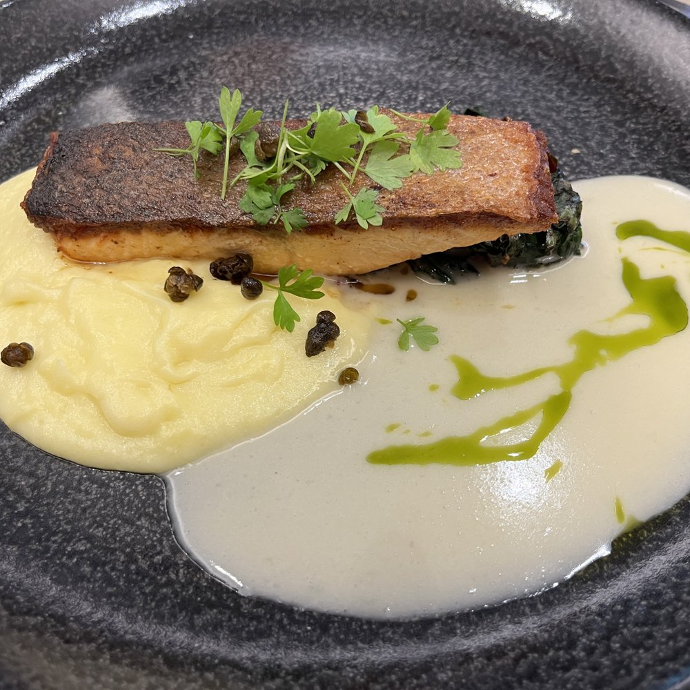 SRJC Culinary Cafe - Pan Roasted Atlantic Salmon - New American Near Me - Santa Rosa, California