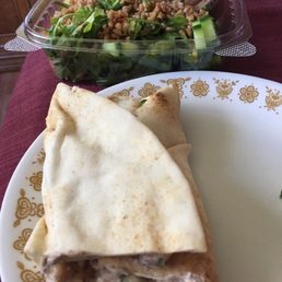 Vegetable hummus wrap. Arugula salad with farro. Delicious. Vegetable hummus wrap. Arugula salad with farro. Delicious.