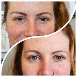 EyEnvy Beauty Studio - Before-and-after eyebrow transformation at EYENVY Beauty Studio & Academy in Londonderry, NH, showing refined brow shape, imp...