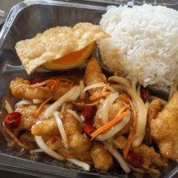China Pavilion Restaurant - "Szechuan chicken" lunch special. Learned my lesson - half the menu is sugar chicken nuggets