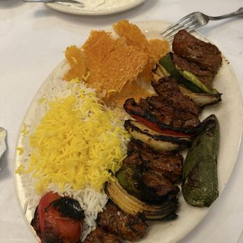 Shiraz - Shish kebob plate with half rice half tadig - Middle Eastern Near Me - Glendale, California