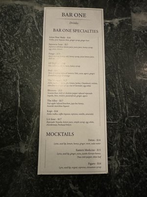 Menu photo 7 Bar One Los Angeles, CA