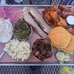 The North Franklin w/ Honey garlic bbq & medium wings, coleslaw, mac & cheese & greens. The North Franklin w/ Honey garlic bbq & medium wings, coleslaw, mac & cheese & greens.
