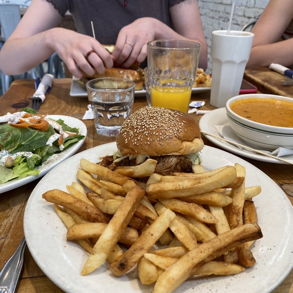 Cafe Luna Astoria - a plate of french fries and a burger - Coffee & Tea Near Me - Astoria, New York Cafe Luna Astoria - a plate of french fries and a burger - Coffee & Tea Near Me - Astoria, New York