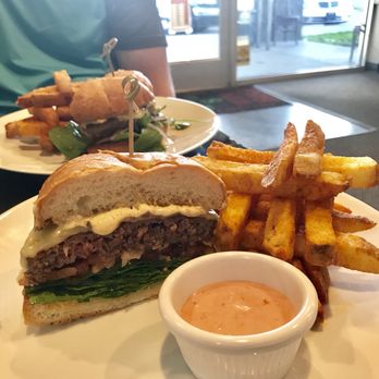 Jackpot Bistro - Their basic Kobe beef burger with Swiss and the crispy on the outside fluffy on the inside seasoned fries - Salad Near Me - Gresham, Oregon