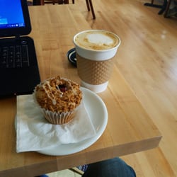 Hansa Coffee Roasters - Lake Bluff - Honey latte and pear raspberry jam muffin! So delicious. This place seems like a really nice place to do work. Clean and friendly