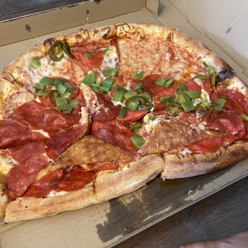 Scratch Pizza - It's supposed to be an extra large pizza with cheese pepperoni jalapeños and bell peppers - Pizza Near Me - Riverside, California