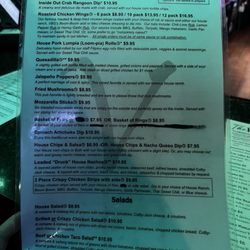 Appetizer and salads menu