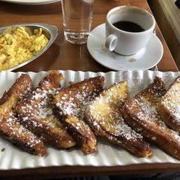 French toast w eggs and coffee
