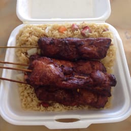 Chicken sticks with fried pork rice. All tasty and fresh
